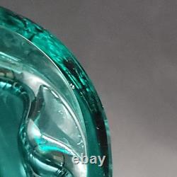 Vtg Målerås Sweden Teal Ribbed Glass Console Bowl & Matching Candle Holders Set