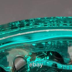 Vtg Målerås Sweden Teal Ribbed Glass Console Bowl & Matching Candle Holders Set