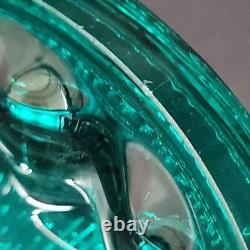 Vtg Målerås Sweden Teal Ribbed Glass Console Bowl & Matching Candle Holders Set