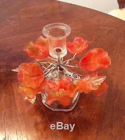 Vtg Murano Art Glass Centerpiece & Candleholders Floral Clear Leave Wrapped Wire