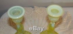 Vtg NORTHWOOD Opalescent Fish candle holder Vaseline Canary Petticoat Dolphin