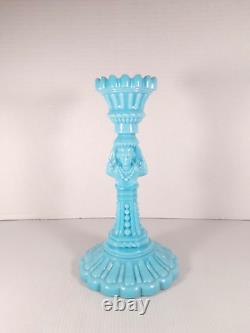 Vtg PV France Blue Opaline Milk Glass Figural Woman Candlestick Holder