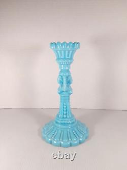 Vtg PV France Blue Opaline Milk Glass Figural Woman Candlestick Holder