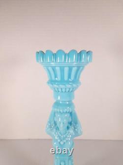 Vtg PV France Blue Opaline Milk Glass Figural Woman Candlestick Holder