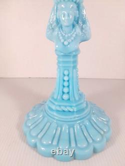 Vtg PV France Blue Opaline Milk Glass Figural Woman Candlestick Holder