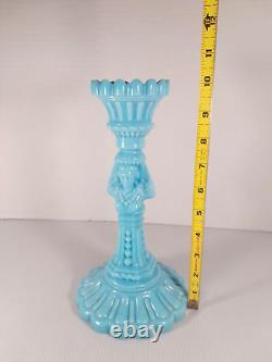 Vtg PV France Blue Opaline Milk Glass Figural Woman Candlestick Holder