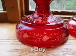 Vtg. Pair Egermann Bohemian Czech Ruby Red Cut To Clear Glass 12 Candle Holder