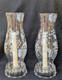 Vtg Pair Elegant Etched Glass Hurricane Candle Holder Grape Shade Globe 11.25