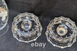 Vtg Pair Elegant Etched Glass Hurricane Candle Holder Grape Shade Globe 11.25