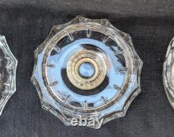 Vtg Pair Elegant Etched Glass Hurricane Candle Holder Grape Shade Globe 11.25