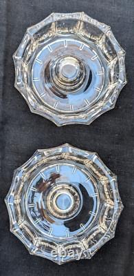 Vtg Pair Elegant Etched Glass Hurricane Candle Holder Grape Shade Globe 11.25