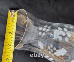 Vtg Pair Elegant Etched Glass Hurricane Candle Holder Grape Shade Globe 11.25