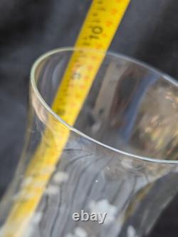 Vtg Pair Elegant Etched Glass Hurricane Candle Holder Grape Shade Globe 11.25