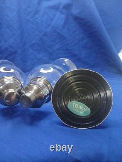 Vtg Towle Sterling Silver Hurricane Candle Holders Pair Etched Glass Sticker