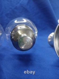 Vtg Towle Sterling Silver Hurricane Candle Holders Pair Etched Glass Sticker
