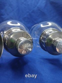 Vtg Towle Sterling Silver Hurricane Candle Holders Pair Etched Glass Sticker