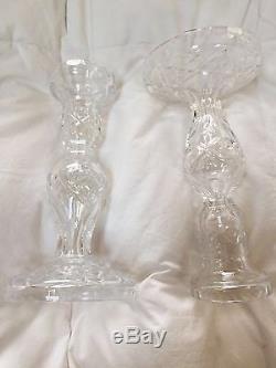 WATERFORD ALANA CUT Lead CRYSTAL Glass 2 CANDLESTICKS Candle Holder IRELAND