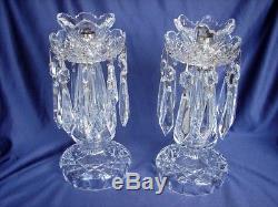 WATERFORD CRYSTAL Pair Candlesticks Candleholders With Prisims Spectacular