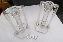 WESTMORELAND Candlesticks (pair) Clear Glass Art Deco Antique RARE