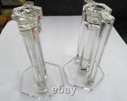 WESTMORELAND Candlesticks (pair) Clear Glass Art Deco Antique RARE