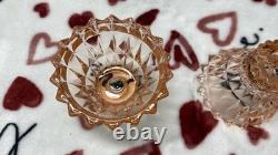 WINDSOR DIAMOND 2 Pink Depression Glass Candle Holders CANDLESTICKS