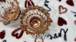 WINDSOR DIAMOND 2 Pink Depression Glass Candle Holders CANDLESTICKS