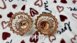 WINDSOR DIAMOND 2 Pink Depression Glass Candle Holders CANDLESTICKS