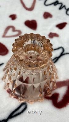 WINDSOR DIAMOND 2 Pink Depression Glass Candle Holders CANDLESTICKS