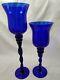Wow Lovely Huge Pair Cobalt Blue Candle Holders Hand Blown 16 Tall Twisted Stem