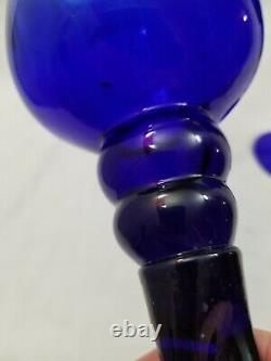 WOW Lovely Huge PAIR COBALT BLUE CANDLE HOLDERS Hand Blown 16 TALL Twisted Stem