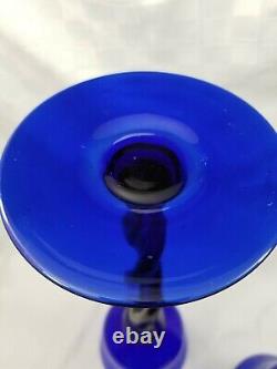 WOW Lovely Huge PAIR COBALT BLUE CANDLE HOLDERS Hand Blown 16 TALL Twisted Stem