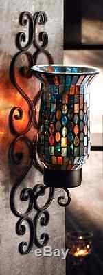 Wall Sconce Candle Holder Light Hanging Decor Mosaic Glass Metal Stand Holder