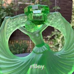 Walther & Sohne Art Deco Green Uranium Glass Dancing Lady Candle Holder 1930's