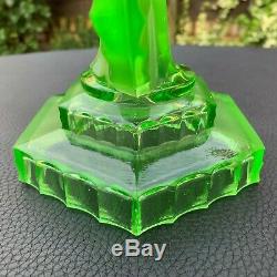 Walther & Sohne Art Deco Green Uranium Glass Dancing Lady Candle Holder 1930's