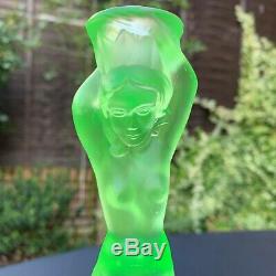 Walther & Sohne Art Deco Green Uranium Glass Nymph Figurine Candle Holder 1930's