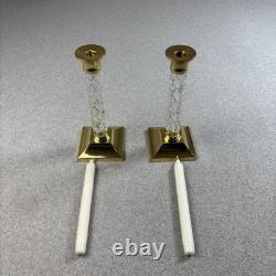 Waterford Crystal Brass Cambridge Candlestick Holders Pair Taper Candle Sticks