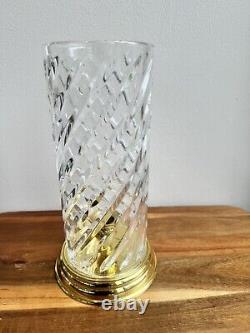 Waterford Crystal & Brass Wyndham Hurricane Candle Lamp w Brass Base 10.5 Tall