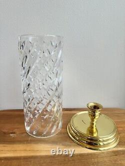 Waterford Crystal & Brass Wyndham Hurricane Candle Lamp w Brass Base 10.5 Tall