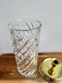 Waterford Crystal & Brass Wyndham Hurricane Candle Lamp w Brass Base 10.5 Tall