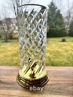 Waterford Crystal & Brass Wyndham Hurricane Candle Lamp w Brass Base 10.5 Tall