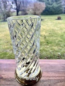 Waterford Crystal & Brass Wyndham Hurricane Candle Lamp w Brass Base 10.5 Tall