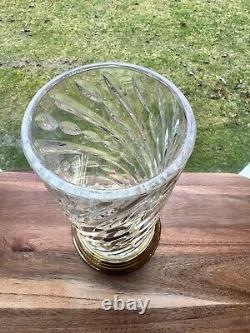 Waterford Crystal & Brass Wyndham Hurricane Candle Lamp w Brass Base 10.5 Tall