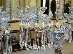 Waterford Crystal Double Arm Candelabras with Bobeches & Prisms Vintage Pair