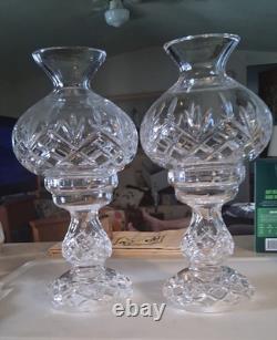 Waterford Crystal Fiona Pattern Non Electric 2-Piece Hurricane Lamps 12.5