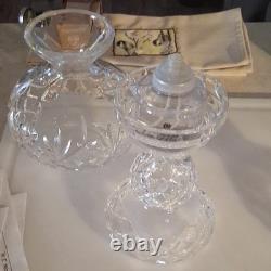 Waterford Crystal Fiona Pattern Non Electric 2-Piece Hurricane Lamps 12.5