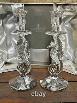 Waterford Crystal Pair Seahorse Candlesticks Candle Holders 11.5
