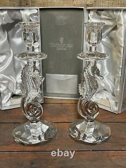 Waterford Crystal Pair Seahorse Candlesticks Candle Holders 11.5