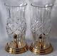 Waterford Crystal Prescott Hurricane Candle Holder Lamps With Brass Base Pair