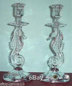 Waterford Crystal Seahorse Candlestick Holders Pair (2) #127994 NEW
