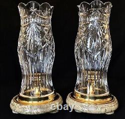 Waterford Irish Crystal Thomas Jefferson Hurricane Candle Holders (2)